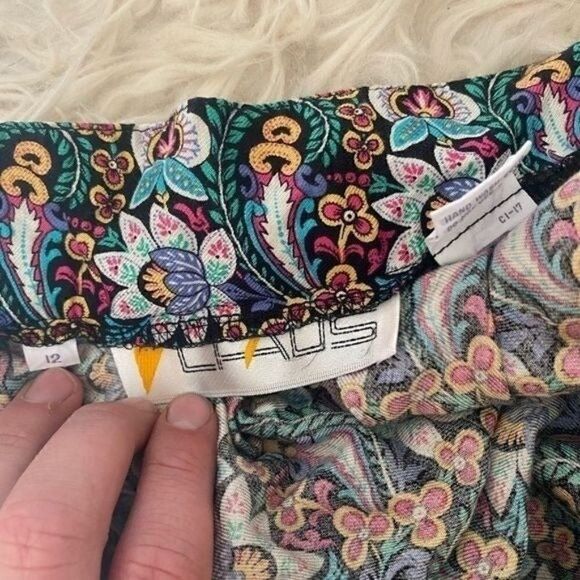 Vintage 70s Chaus Womens Pastel Rainbow Floral Print pleated Midi Skirt A-line - Picture 4 of 7